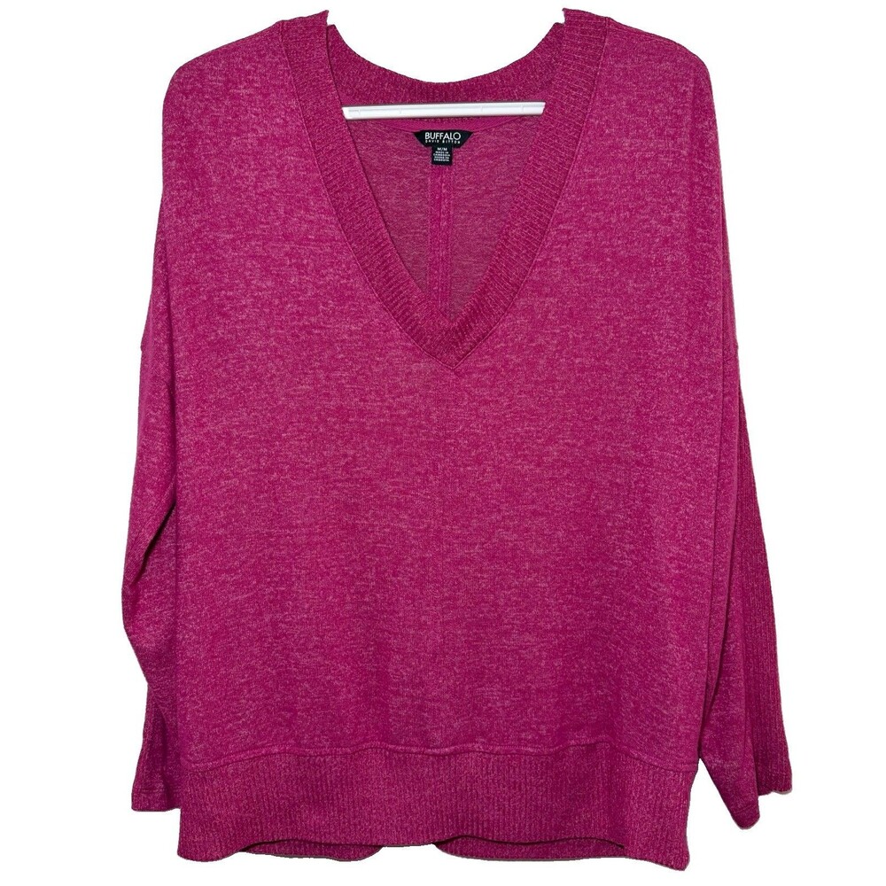 Buffalo David Bitton Sweater Women’s M Pink V Neck Lightweight Knit Pullover